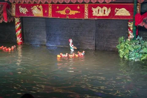 Traditional Vietnamese performance water puppet theatre show in Hanoi, Water  Stock Photos