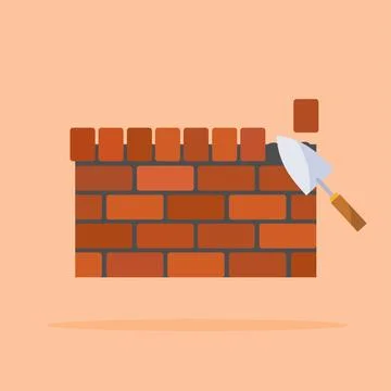 Traditional wall construction with red brick material Stock Illustration