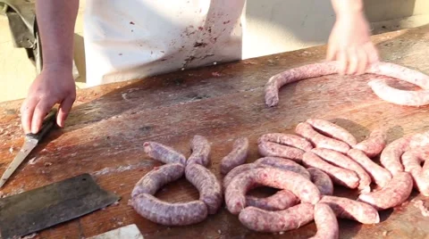 Traditional way of sausage making process Stock Footage 48098547