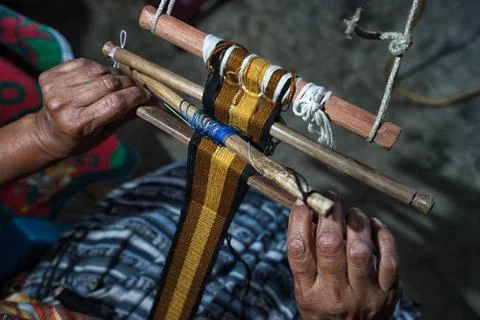 Traditional weaving method in San Pedro la Laguna, Guatemala Stock Photos