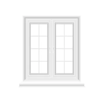Traditional white window frame on white background Stock Illustration