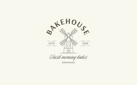 Traditional Windmill Bakehouse Logo Vector Template Stock Illustration