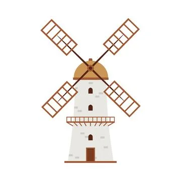 Traditional windmill in flat style on isolated background. Illustrazione stock