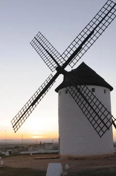 Traditional Windmill at Sunset Stock Photos