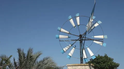 Traditional windmill water pump in Mallorca Stock Footage 5165051