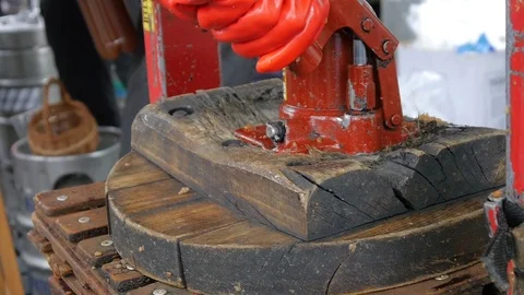 Traditional wine press. Old technique of winemaking. Stock Footage 74584532