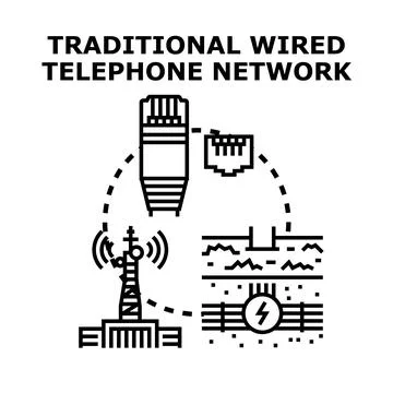Traditional wired telephone network communication concept Stock Illustration