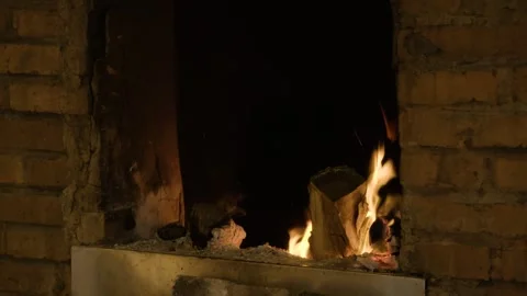Traditional Wood Fire Burning in Brick Oven for Cooking at Beijing Restaurant Stock Footage 345782012