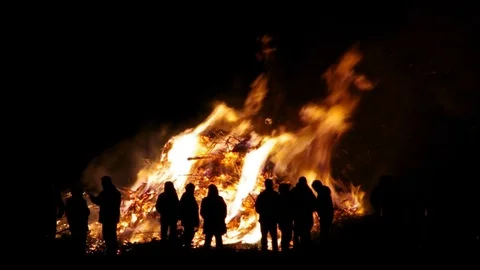 Traditional wooden easter fire in night Stock Footage 71003612
