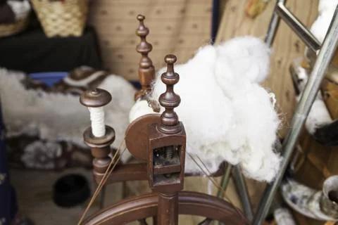 Traditional wool and tools, object detail and care to treat wool, ancient art Stock Photos