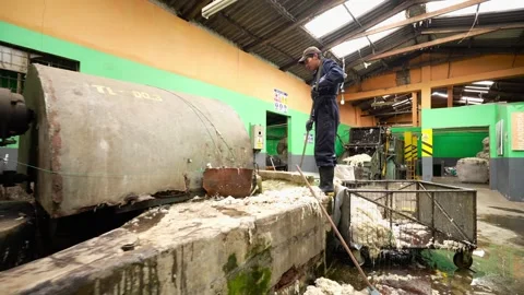 Traditional Wool Textile Factory Processing Yarn and Fiber Production_4.mov Stock Footage 334402334