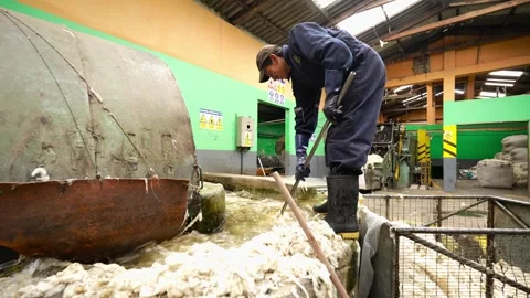 Traditional Wool Textile Factory Processing Yarn and Fiber Production_5.mov Stock Footage 334402336