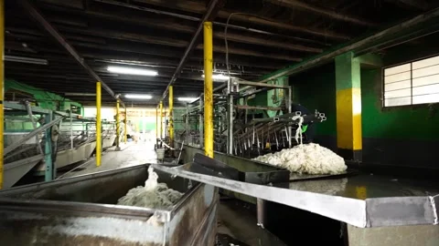 Traditional Wool Textile Factory Processing Yarn and Fiber Production_1.mov Stock Footage 334402381