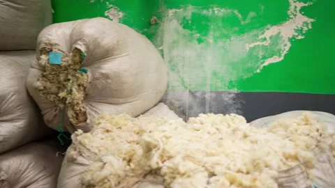 Traditional Wool Textile Factory Processing Yarn and Fiber Production_12.mov Stock Footage 334402524