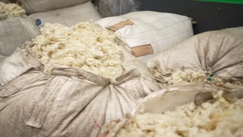 Traditional Wool Textile Factory Processing Yarn and Fiber Production_13.mov Stock Footage 334402529