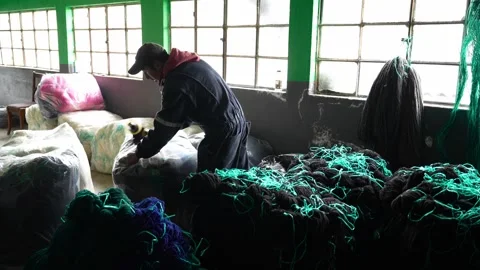 Traditional Wool Textile Factory Processing Yarn and Fiber Production_14.mov Stock Footage 334402641