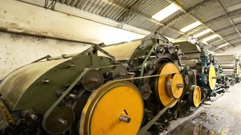 Traditional Wool Textile Factory Processing Yarn and Fiber Production_22.mov Stock Footage 334402737