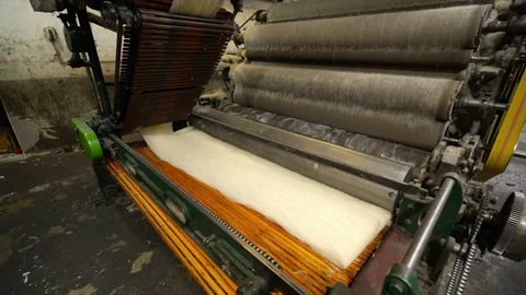 Traditional Wool Textile Factory Processing Yarn and Fiber Production_24.mov Stock Footage 334402819