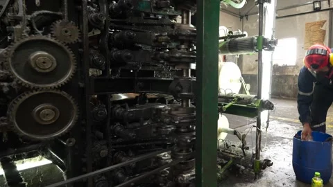 Traditional Wool Textile Factory Processing Yarn and Fiber Production_26.mov Stock Footage 334402831
