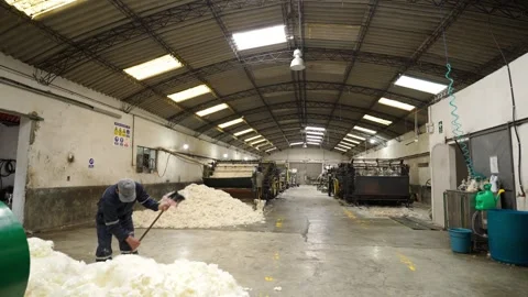 Traditional Wool Textile Factory Processing Yarn and Fiber Production_29.mov Stock Footage 334402888