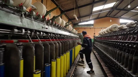Traditional Wool Textile Factory Processing Yarn and Fiber Production_32.mov Stock Footage 334402973