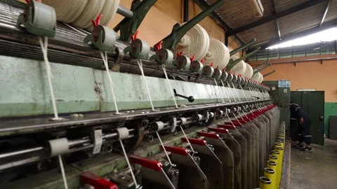Traditional Wool Textile Factory Processing Yarn and Fiber Production_33.mov Stock Footage 334402977