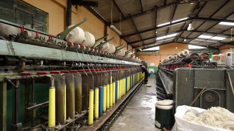 Traditional Wool Textile Factory Processing Yarn and Fiber Production_34.mov Stock Footage 334403002