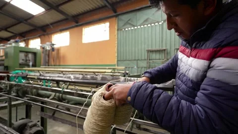 Traditional Wool Textile Factory Processing Yarn and Fiber Production_36.mov Stock Footage 334403095