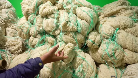Traditional Wool Textile Factory Processing Yarn and Fiber Production_40.mov Stock Footage 334403279