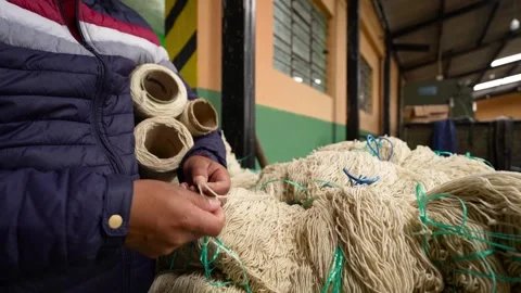 Traditional Wool Textile Factory Processing Yarn and Fiber Production_39.mov Stock Footage 334403314