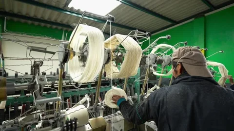 Traditional Wool Textile Factory Processing Yarn and Fiber Production_42.mov Stock Footage 334403370