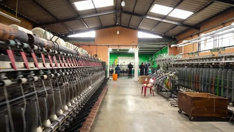 Traditional Wool Textile Factory Processing Yarn and Fiber Production_41.mov Stock Footage 334403406