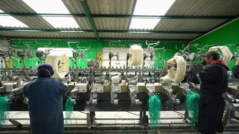 Traditional Wool Textile Factory Processing Yarn and Fiber Production_43.mov Stock Footage 334403495