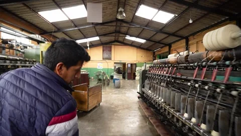 Traditional Wool Textile Factory Processing Yarn and Fiber Production_44.mov Stock Footage 334403551