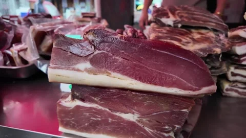 Traditional Yunnan Ham Display at Dali North Gate Market, Famous Chinese Cu.. Stock Footage 340516504