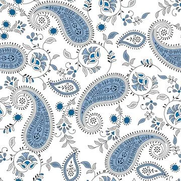 Traditional,Blue,Indian,Paisley,Pattern 库存插图