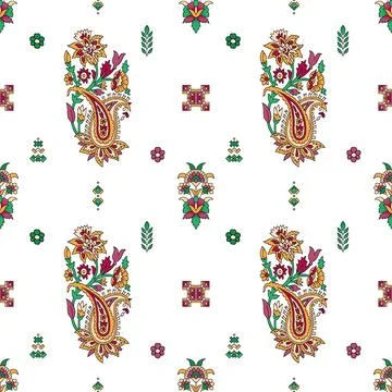 Traditional,Indian,Flower,With,Paisley,Pattern Stock-Illustration