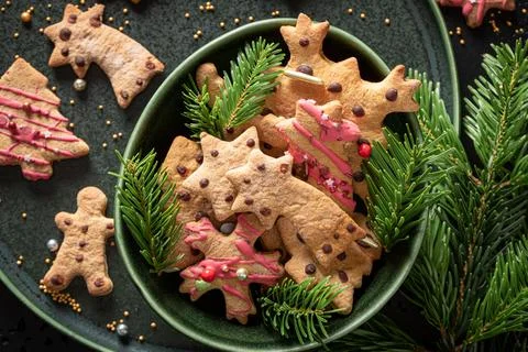 Traditionally Christmas gingerbread cookies as perfect Christmas snack. Stock Photos