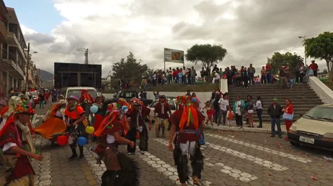 Traditionally-Dressed Performers Circle Dance in San Antonio, Ecuador Video stock 60428832