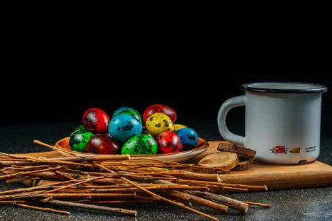 Traditionally, eggs are painted at Easter. Happy Easter. Stock Photos