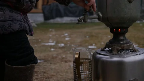 Traditions of tea drinking in the countryside Stock Footage 99280756