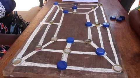 Traditonal african strategy board game know as morabaraba or muravarava Video stock 290361753