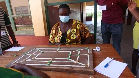 Traditonal african strategy board game know as morabaraba Video stock 290362503