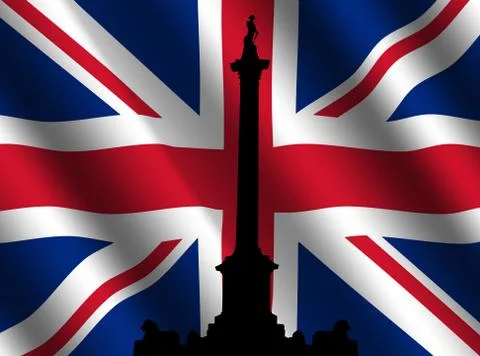 Trafalgar square with british flag Stock Illustration