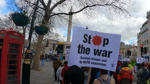 Trafalgar square column, social issue ukrainian flag sign children Video stock 171473892