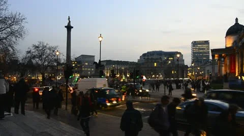 Trafalgar Square, Crowds &amp; Traffic Stock Footage 10892116
