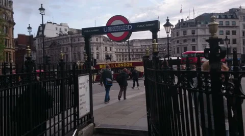 Trafalgar Square - exit out of Underground, London Stock Footage 64004450