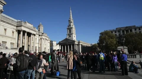 Trafalgar Square looking toward St Martins in The Field Video stock 43152632