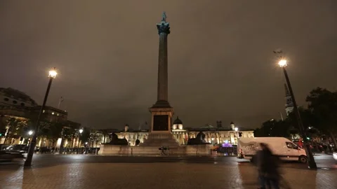 Trafalgar Square with Nelson's Column and National Gallery Nighttime Timelapse Stock Footage 249618282