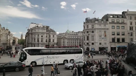 Trafalgar Square Roundabout Looking Over Big Ben/Elizabeth Tower. London Stock Footage 64209307